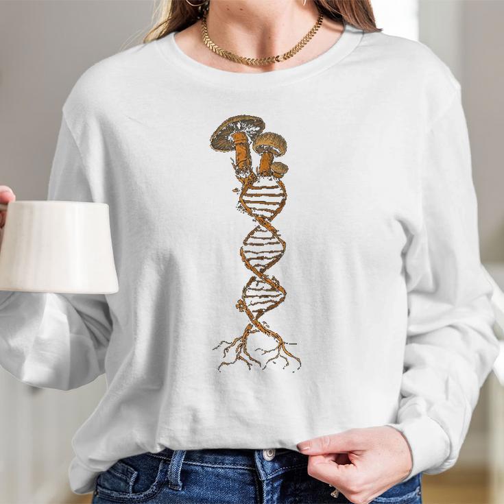 Mushroom Dna Mycology Shroom Hunter Fungi Foraging Mushrooms Women Long Sleeve Tshirt