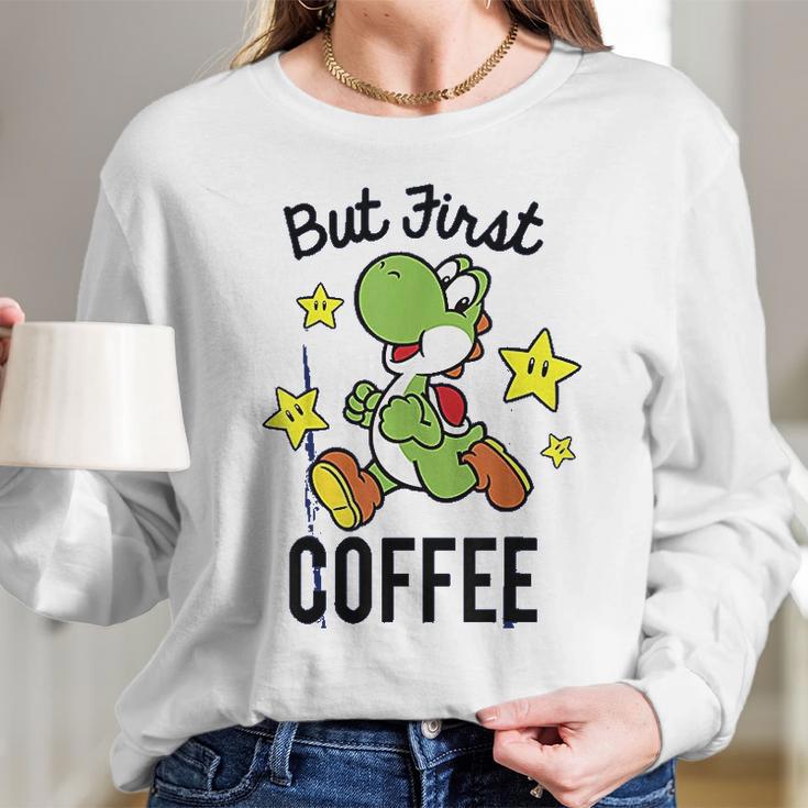 Nintendo Super Mario Yoshi Stars First Coffee Women Long Sleeve Tshirt