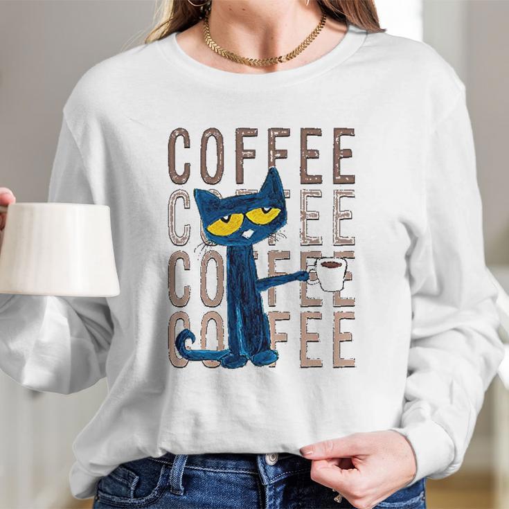 Pete The Cat Pete With Coffee Women Long Sleeve Tshirt