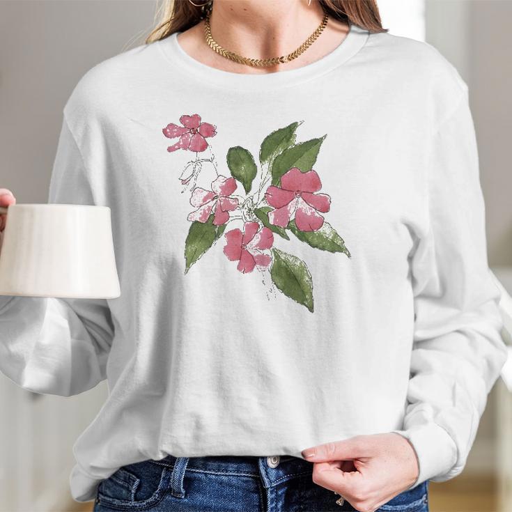 Pink Sultana Floral By Hannah Borger Overbeck Women Long Sleeve Tshirt