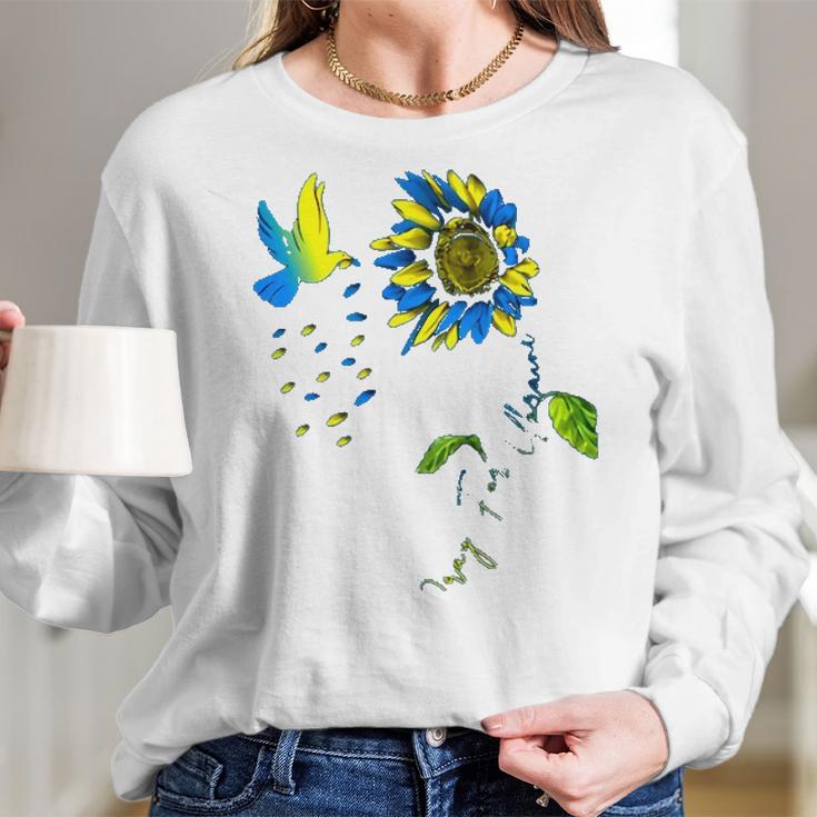 Pray For Ukraine Peace In Ukraine Dovesunflower Ukraine Graphic Design Printed Casual Daily Basic Women Long Sleeve Tshirt