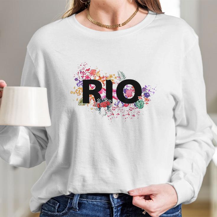 Rio De Janeiro Brazil Vacation With Tropical Hibiscus Flower Women Long Sleeve Tshirt