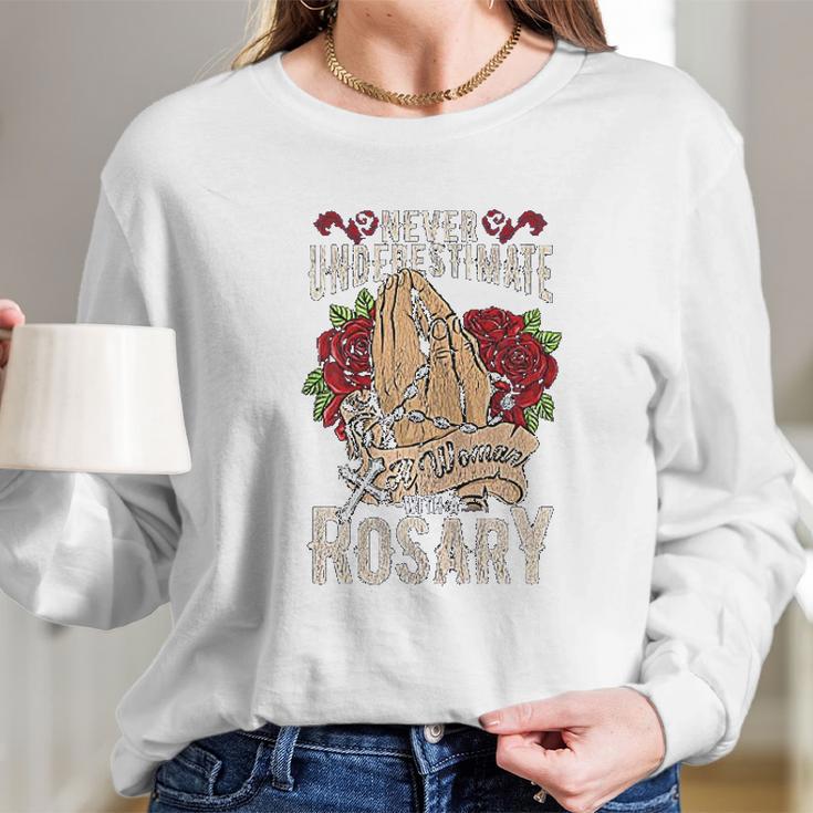 Womens Rosary Catholic Virgin Mary Women Long Sleeve Tshirt