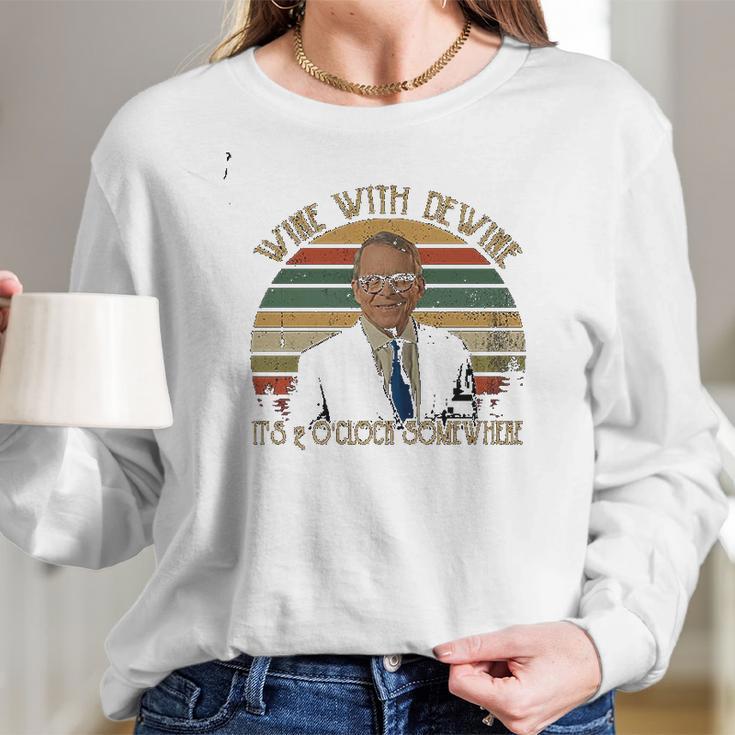 Wine With Dewine Its 2 Oclock Somewhere Vintage Retro Mike Lovers Dewine Fan Women Long Sleeve Tshirt