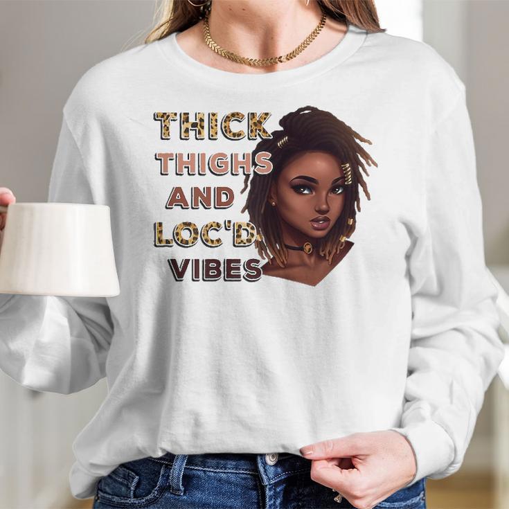 Womens Ygxw Thick Thighs And Locd Vibes Black Woman African Pride Women Long Sleeve Tshirt