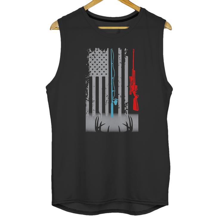 Fishing Rod Hunting Rifle America Flag Shirt Men Tank Top