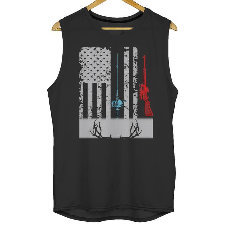 Fishing Rod Hunting Rifle American Flag T-Shirt Men Tank Top