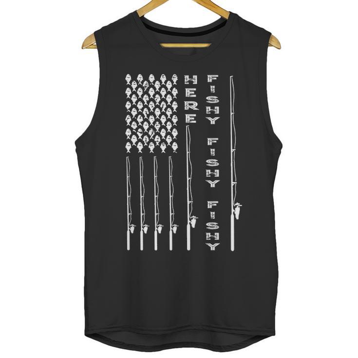 Here Fishy American Flag Men Tank Top