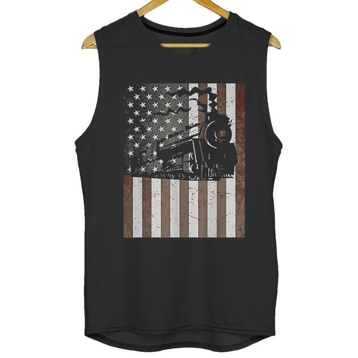 Train Locomotive Engine American Flag Model Builder Vintage Men Tank Top