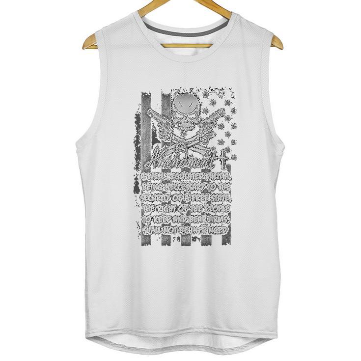 Bold Imprints Retro 2Nd Amendment American Flag Skull Crossbones Pistols Men Tank Top