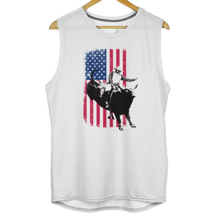 Rodeo Bull Rider Patriotic American Flag Men Tank Top