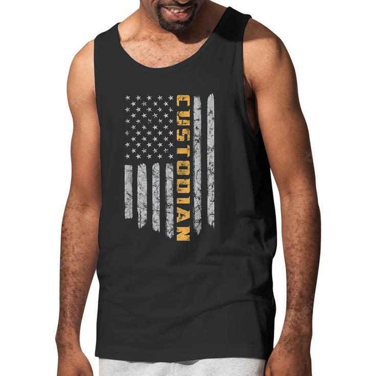 Custodian American Flag Usa Janitor School Men Tank Top