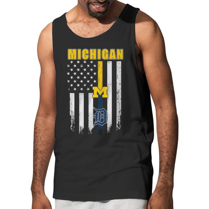 Official Michigan Michigan Wolverines Detroit Tigers American Flag Shirt Men Tank Top