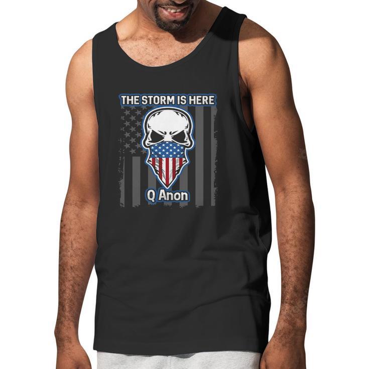 Q Anon Usa Flag Skull The Storm Is Here Men Tank Top