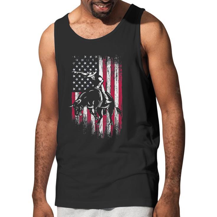 Rodeo Bull Rider Patriotic American Flag Cowboys Men Tank Top