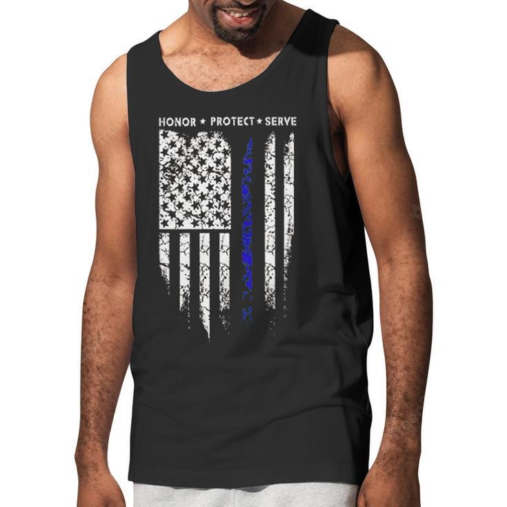 Sr Thin Blue Line Usa Protect Police Flag Army American Men Tank Top