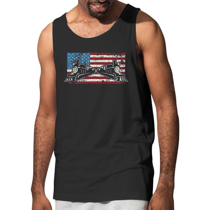 Steam Locomotive Train American Flag Men Tank Top