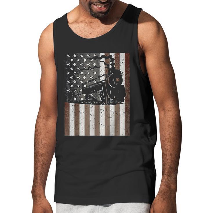 Train Locomotive Engine American Flag Model Builder Vintage Men Tank Top