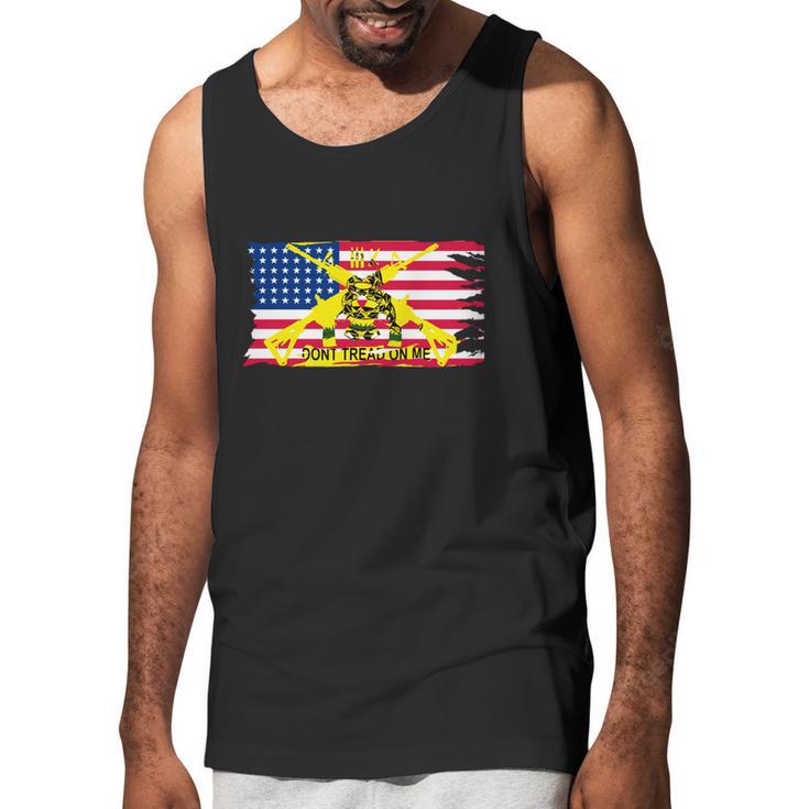 Mens Worn American Flag With Dont Tread On Me Ga Men Tank Top