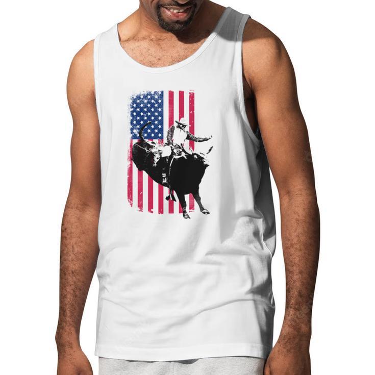 Rodeo Bull Rider Patriotic American Flag Men Tank Top