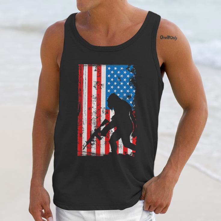 Armed Bigfoot Sasquatch Ar15 Patriotic American Flag Men Tank Top