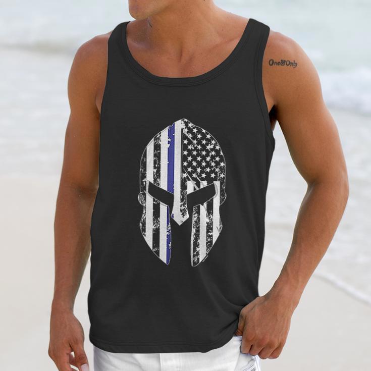 Blue Line American Flag Spartan Head Men Tank Top