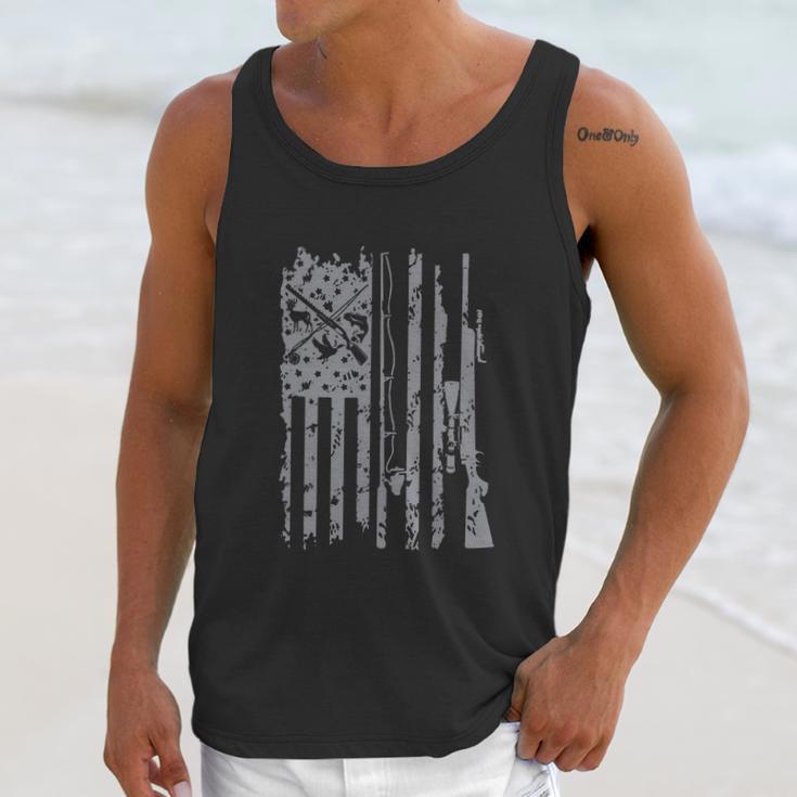 Cool Fishing Rod Hunting Rifle American Flag Gift Men Tank Top