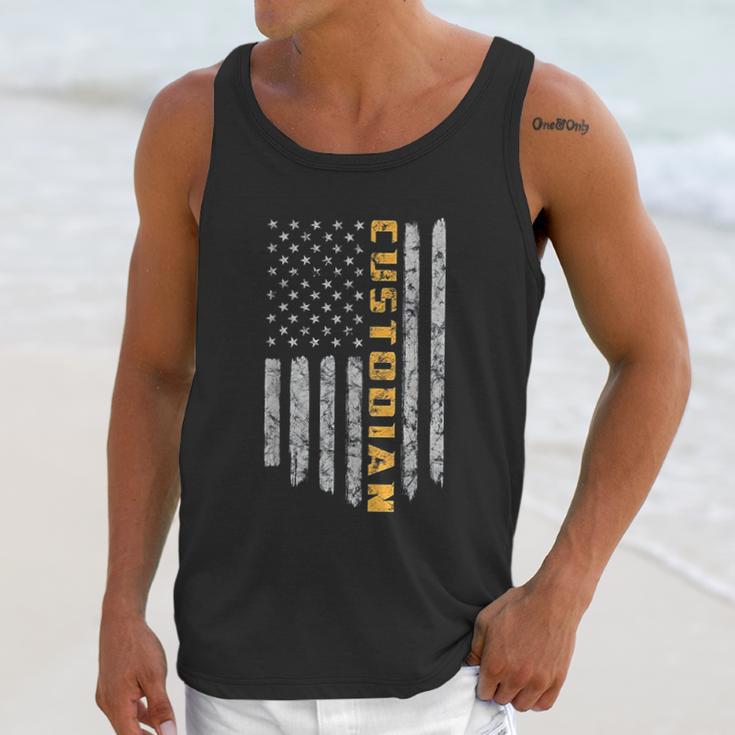 Custodian American Flag Usa Janitor School Men Tank Top