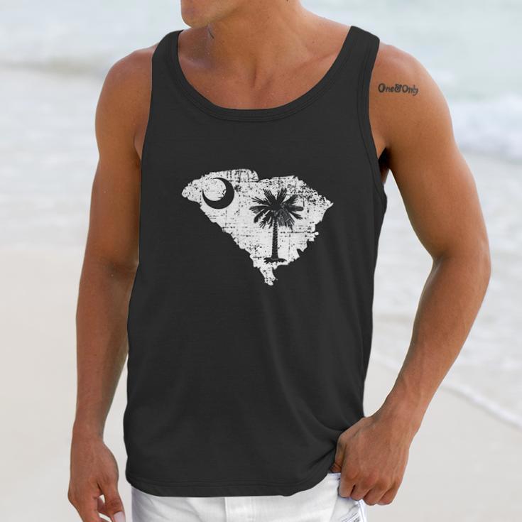 Distressed White South Carolina State Flag Outline Men Tank Top