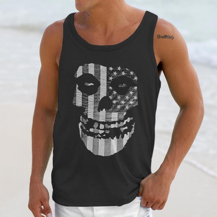 Popfunk Misfits Officially Licensed Gray American Flag Skull Men Tank Top