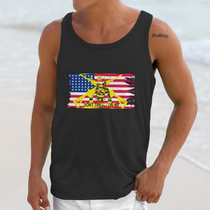 Mens Worn American Flag With Dont Tread On Me Ga Men Tank Top