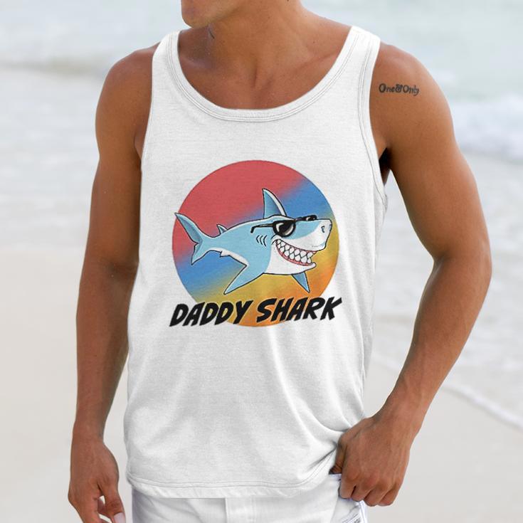 Daddy Shark With Sunglasses And Vintage Sunset Men Tank Top