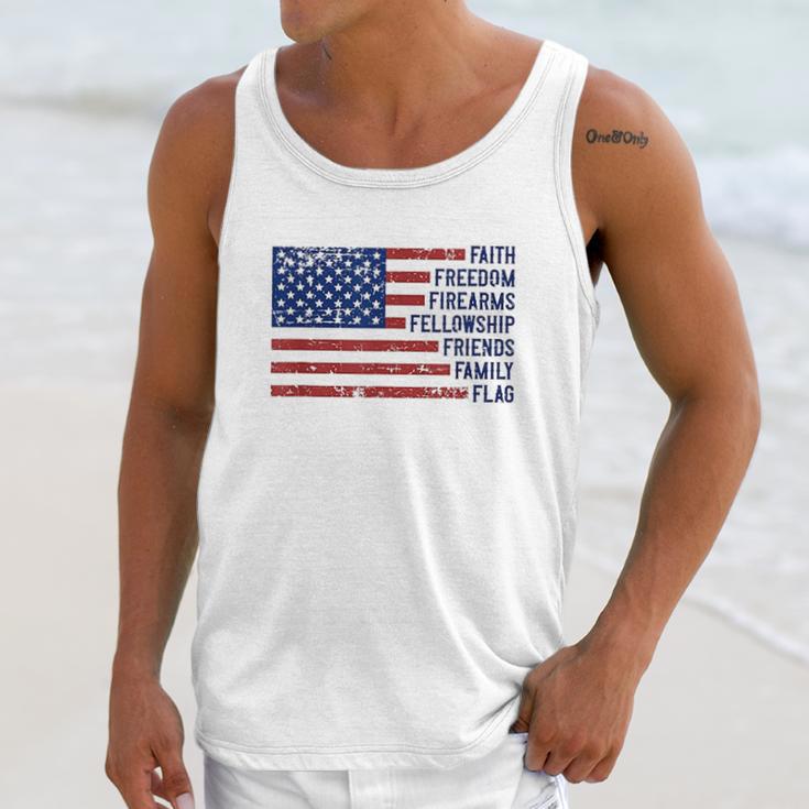 Faith Freedom Firearms Fellowship Friends Family Flag Men Tank Top