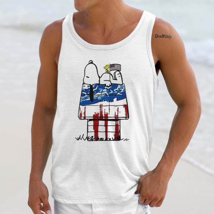 Snoopy Woodstock House American Flag 4Th Of July Independence Day Shirt Men Tank Top