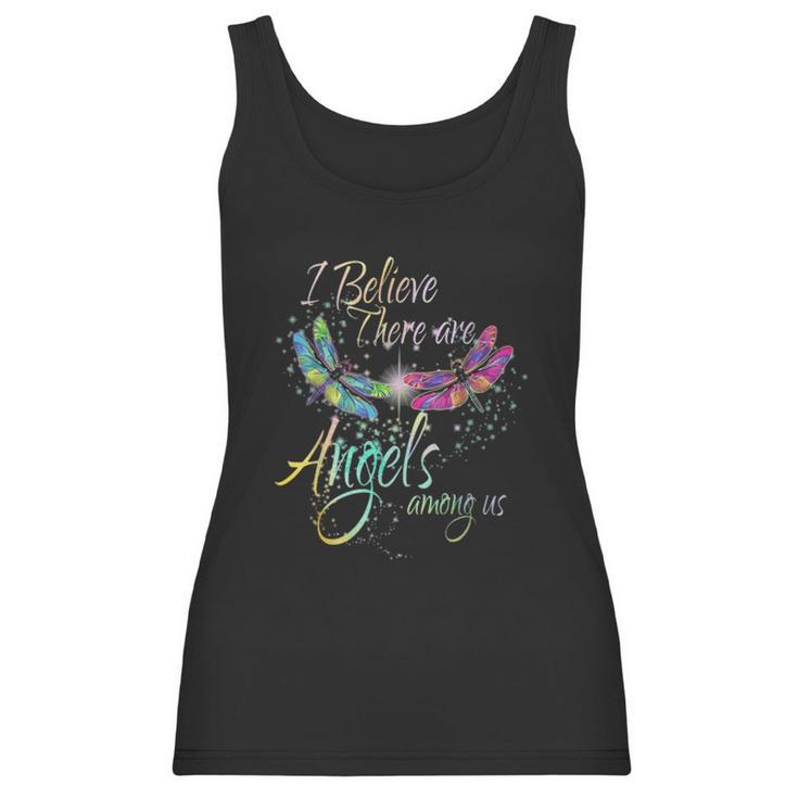 I Believe There Is Angel Among Us Dragonfly Colorful Women Tank Top