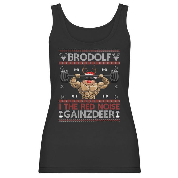 Brodolf The Red Nose Gainzdeer Gym Ugly Christmas Sweater Women Tank Top