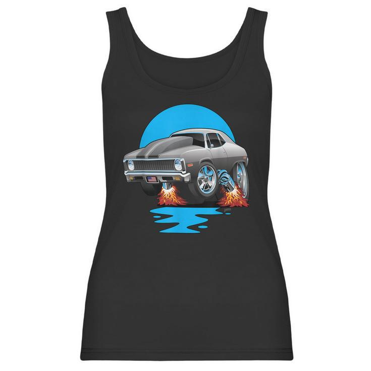 Classic Seventies Muscle Car Funny Dragster Hot Rod Cartoon Women Tank Top