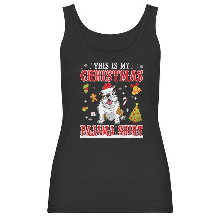 English Bulldog Snow Gilf This Is My Christmas Pajama Shirt Women Tank Top