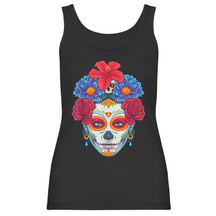 Floral Sugar Skull Day Of The Dead Dia De Muertos Women Women Tank Top