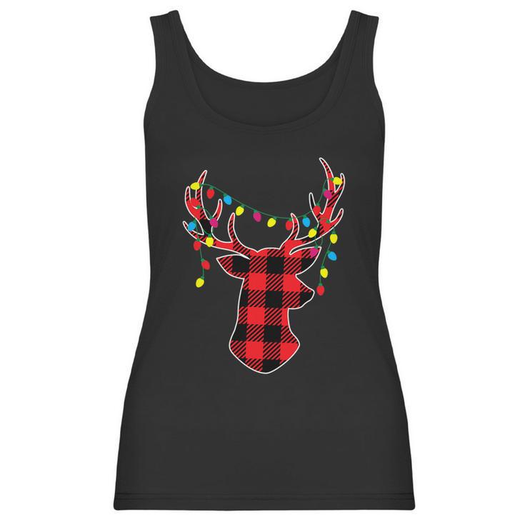 Funny Classic Red & Black Christmas Buffalo Plaid Deer Women Tank Top