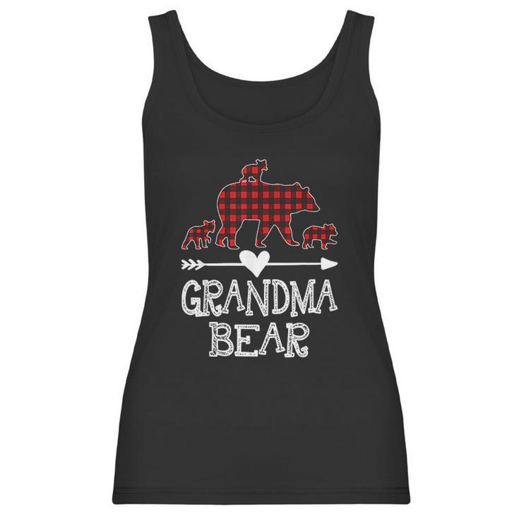 Grandma Bear Three Cubs Red Plaid Grandma Christmas Women Tank Top