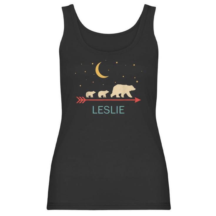 Leslie Name Gift Personalized Mama Bear With 2 Cubs Women Tank Top