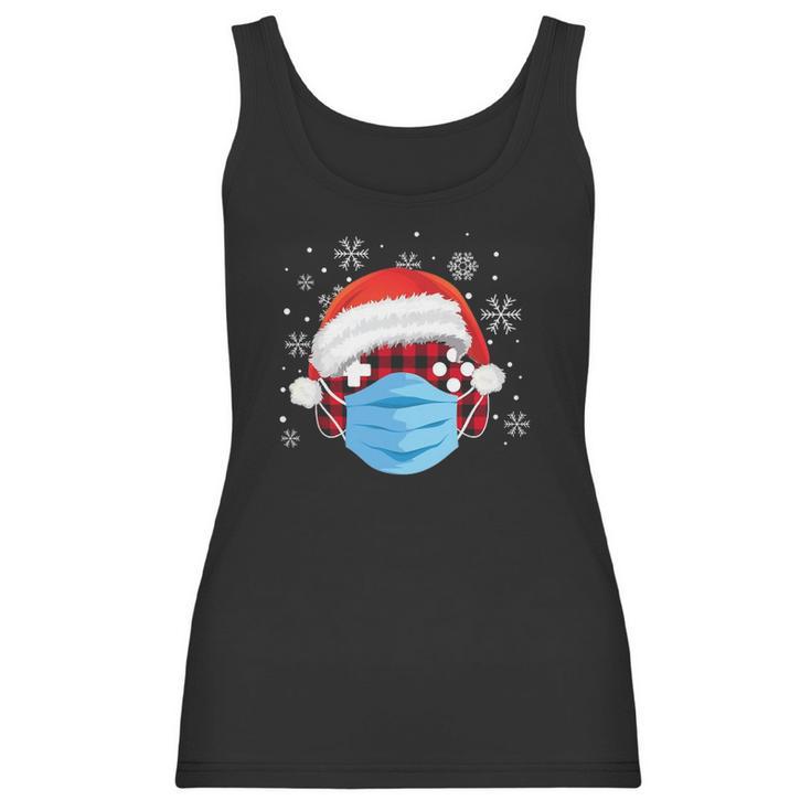 Quarantine Christmas Gamer Face Mask Plaid Video Game Lover Women Tank Top