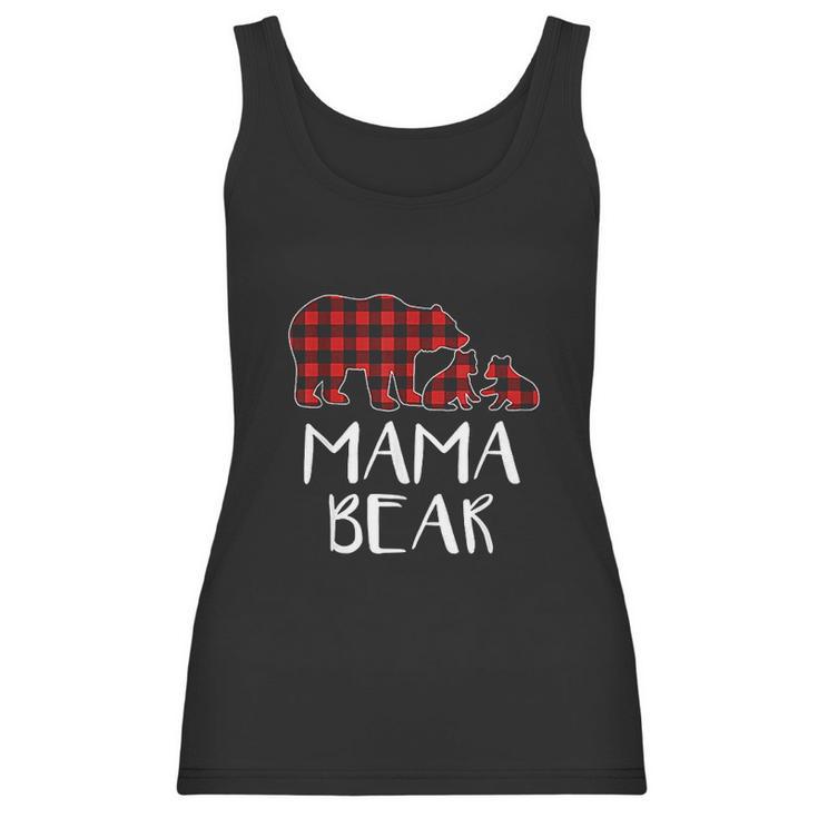 Red Plaid Mama Bear Two Cubs Matching Buffalo Pajama Xmas Women Tank Top