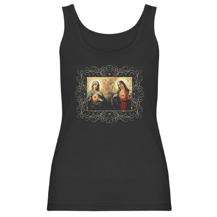 Sacred Heart And Immaculate Heart Picture Jesus And Mary Women Tank Top