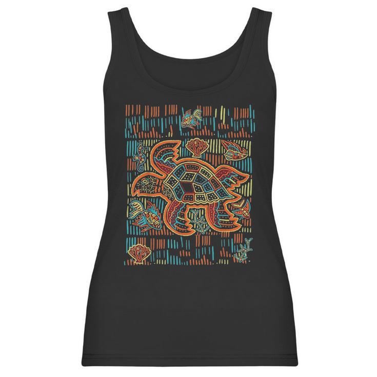 Sea Turtle Inspired By Mola Artwork Of Panama Kuna Women Tank Top