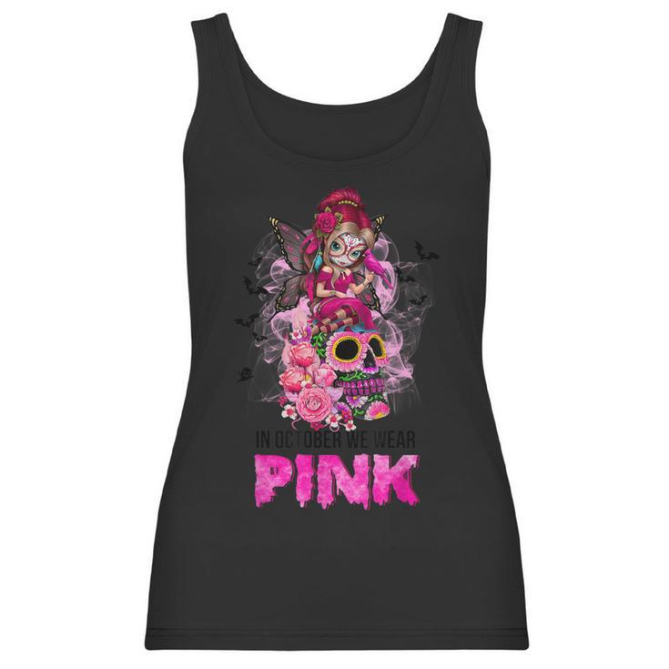 Sugar Skull Fight Breast Cancer Awareness Like A Girl Ribbon  Men Women T-Shirt Graphic Print Casual Unisex Tee Women Tank Top