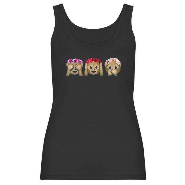 Three Emoji Monkey Flower Hear Speak See No Evil Cute Monkey Women Tank Top