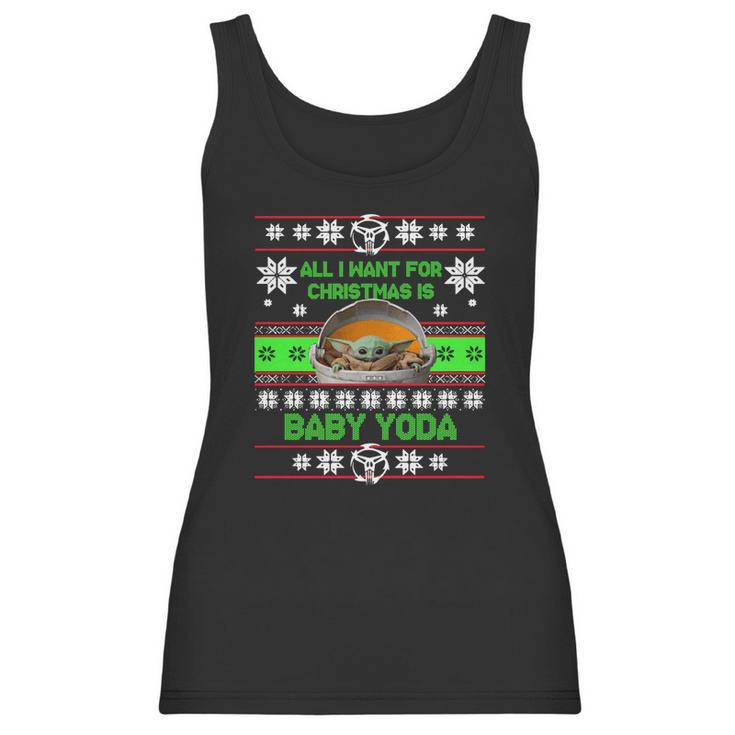 Ugly Christmas All I Want For Christmas Is Baby Yoda Sweater Women Tank Top