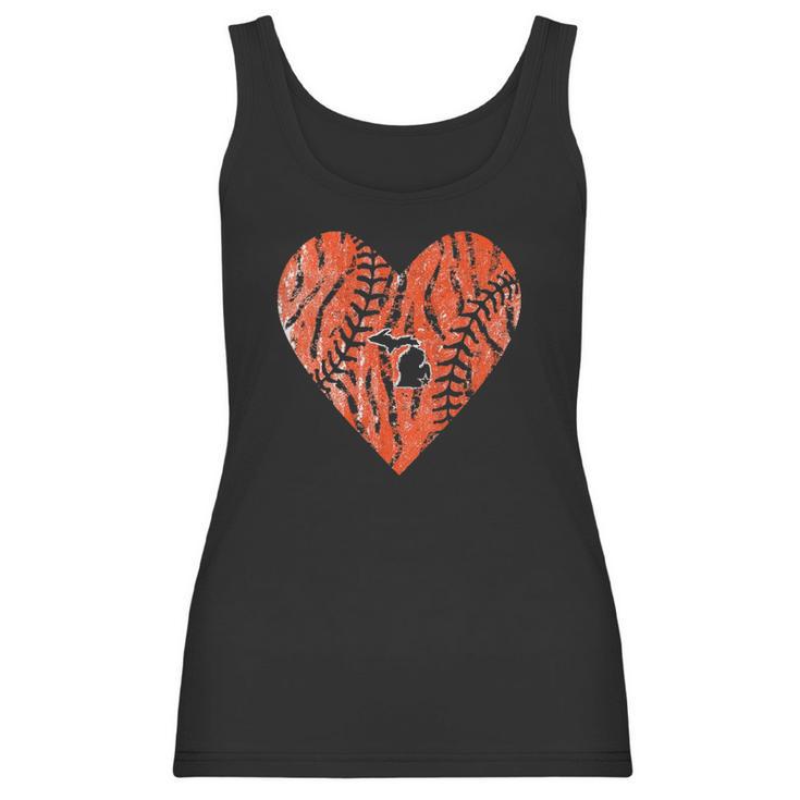 Womens Vintage Detroit Baseball Heart With Tiger Stripes Women Tank Top